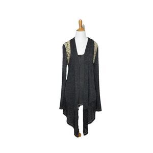 Miss Me Gray Open Front Lace Embellished Cardigan Duster Sweater and Tank Sz Med